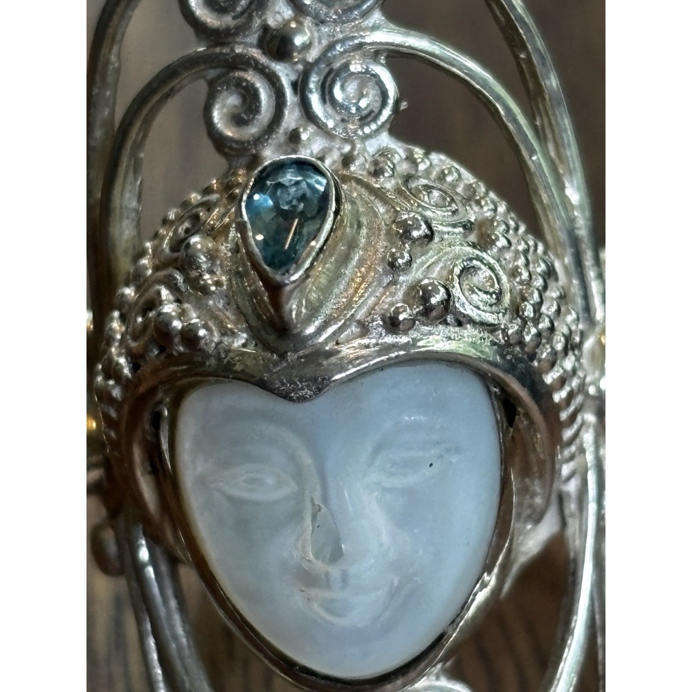 Sagen Mother Of Pearl Carved Goddess Blue Topaz Ring Sterling Silver Size 7.75 - Picture 3 of 11